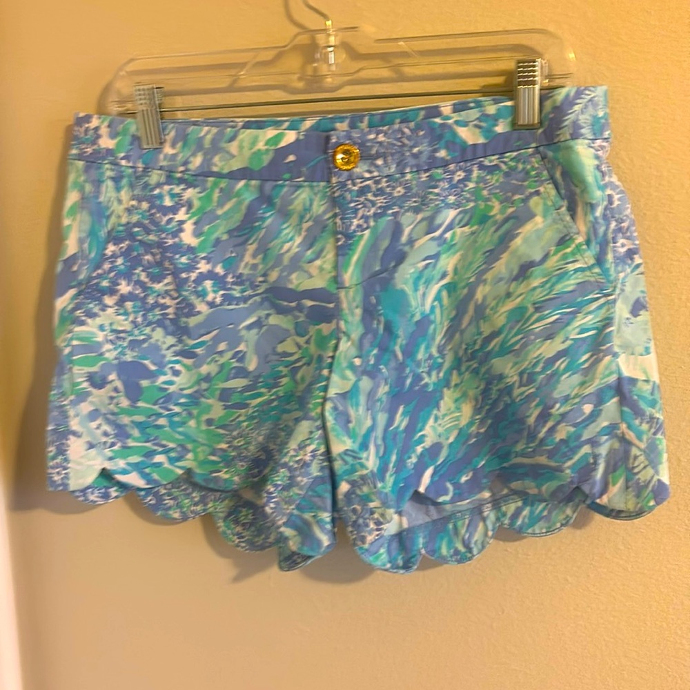 Lilly Pulitzer Buttercup Shorts Blue Heaven Hey Hey Soleil w Pockets Sz 8